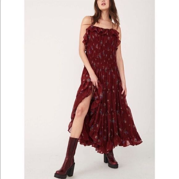Free People Cloud Nine Chiffon Maxi Dress In Berry Combo Size S - Picture 4 of 9